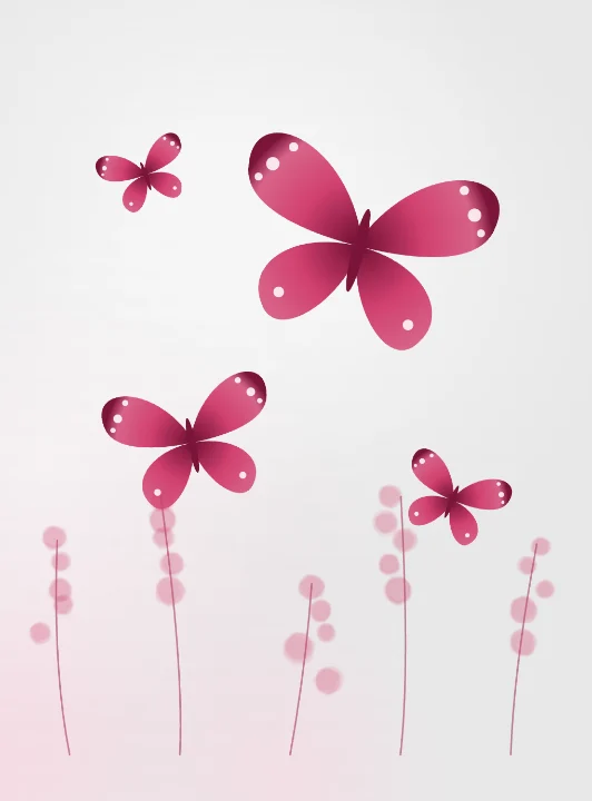 Butterflies card: pink ink butterflies with gold foil wing veins over flower sprigs