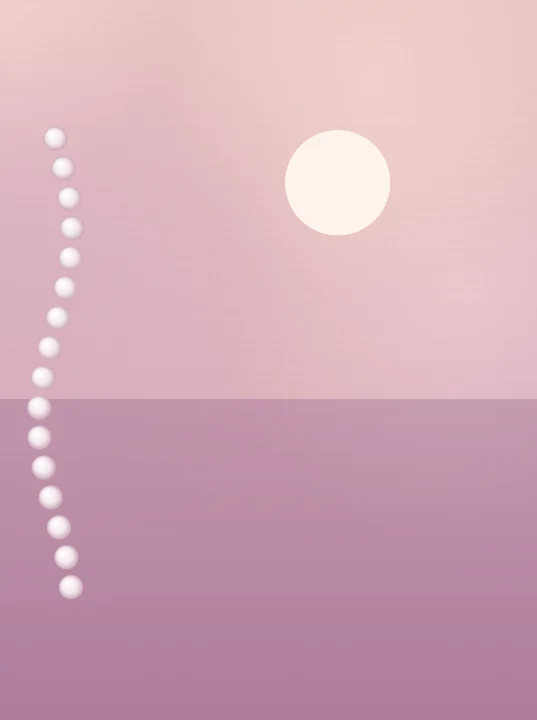 Moonlit Sea card: a pale moon over silver foil waves, with a string of pearls