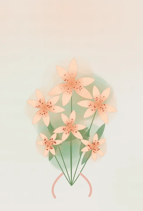 Mother's Day Bouquet card: a watercolor bouquet of peach lilies with copper foil lettering