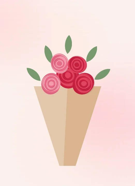 Rose Bouquet card design: rose gold foil on blush card
